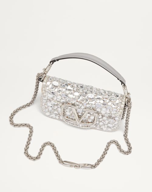 Locò Embroidered Small Shoulder Bag for Woman in Silver/crystal