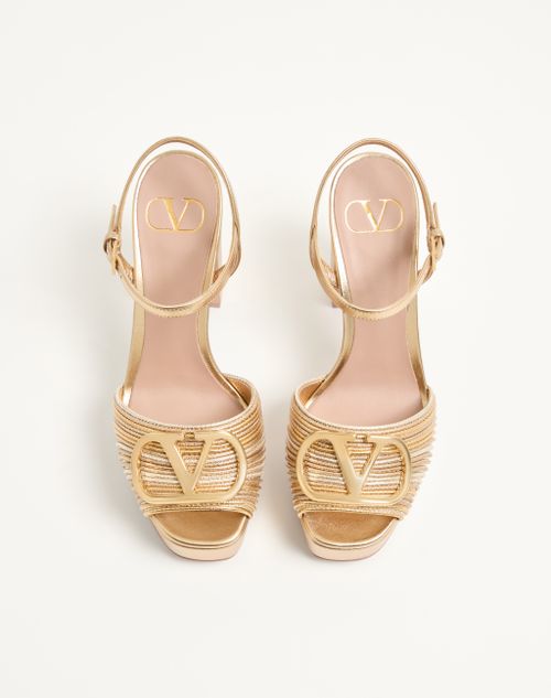 Valentino Garavani - Vlogo Signature Metallic Platform Sandal With Cornely Embroidery 115mm - Gold - Woman - Sandals