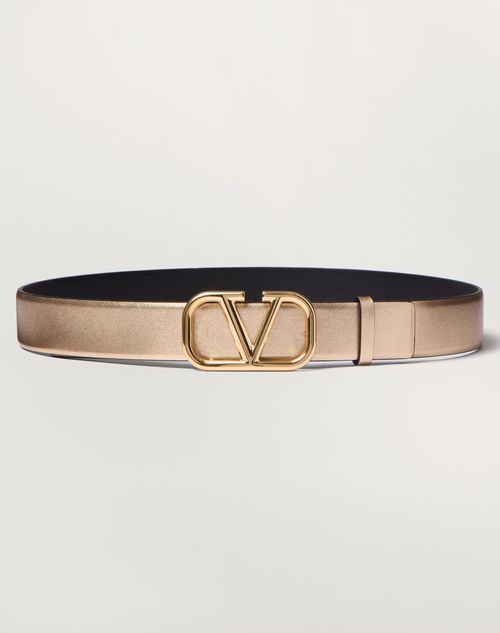 Valentino Garavani - Vlogo Signature Reversible Belt In Metallic And Shiny Calfskin 30 Mm - Gold/black - Woman - Belts