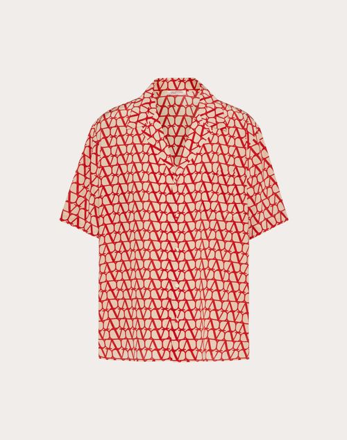 Valentino - Kurzärmliges Seidenhemd Mit Durchgehendem Toile Iconographe-druck - Beige/rot - Mann - Herren