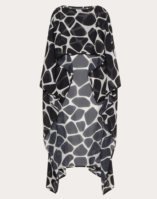 Valentino - Voile Cape With Giraffa Re-edition Print - Black/ivory - Woman - Tops
