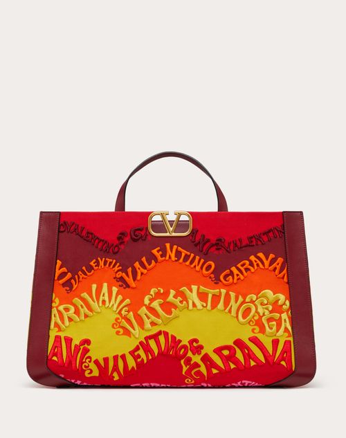 Valentino Garavani - Valentino Waves Multicolor Embroidered Canvas Handbag - Rubin/multicolor - Woman - Summer Totes - Bags