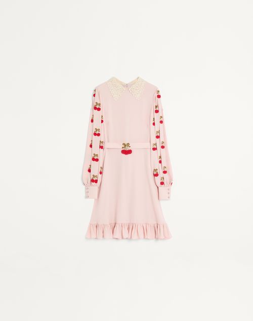 Valentino - Embroidered Georgette Dress - Poudre/cherry Red - Woman - Dresses