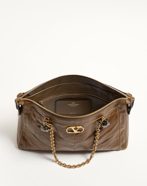 Valentino Garavani - Valentino Garavani Panthea Shoulder Bag In Nappa Leather With Chevron Pattern - Tundra - Woman - Totes