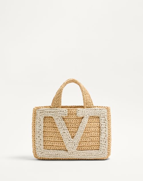 Valentino Garavani - Valentino Garavani Viva Superstar Small Shopping Bag In Raffia - Natural/butter - Woman - Totes