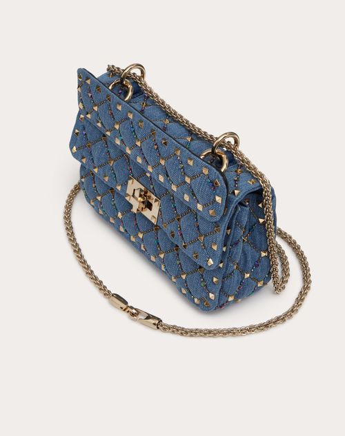 Small Rockstud Spike Embroidered Denim Bag for Woman in Denim ...