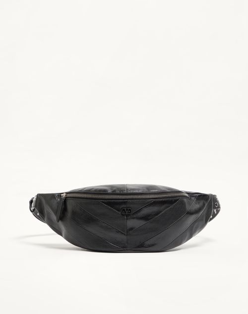 Valentino Garavani - Jean Waist Bag In Patchwork Nappa Leather With Chevron Pattern - Black - Man - Belt Bags