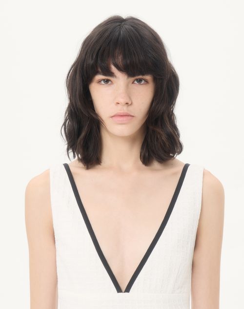 Valentino - Canestrello Cotton Tweed Top - Latte/black - Woman - Shirts And Tops