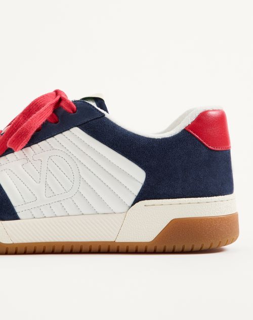 Valentino Garavani - Sparry Sneaker In Split Leather And Nappa - Cobalt/white/coral - Man - Sneakers