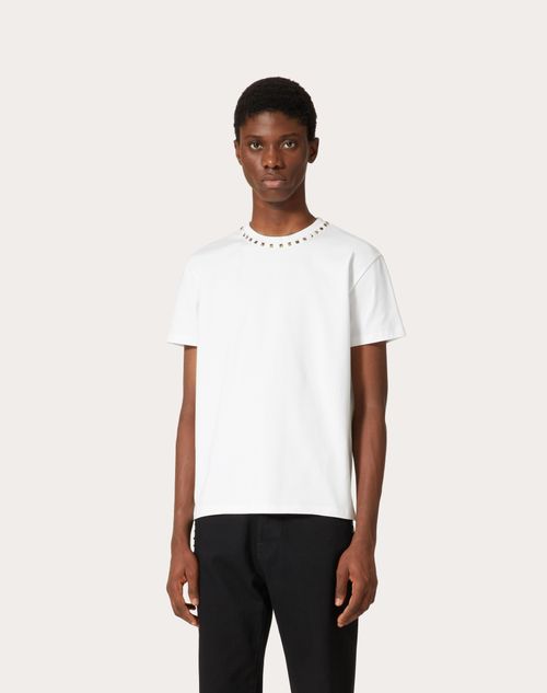 Cotton Crewneck T-shirt With Black Untitled Studs for Man in White |  Valentino US