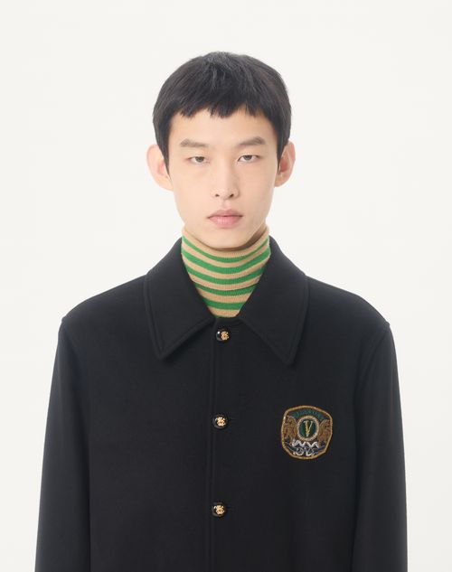Valentino - Valentino Wool And Cashmere Jacket With Embroidered Valentino Patch - Black - Man - Outerwear
