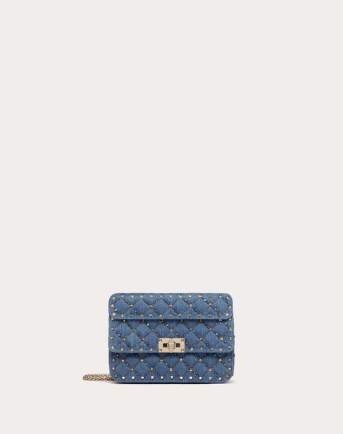 Bolso al hombro Locò Small en denim en azul - Valentino Garavani