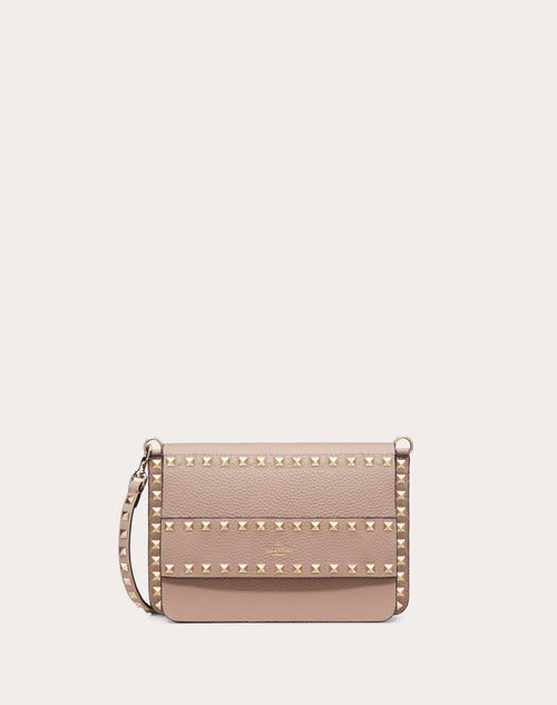 Small Rockstud Grainy Calfskin Crossbody Bag for Woman in Poudre