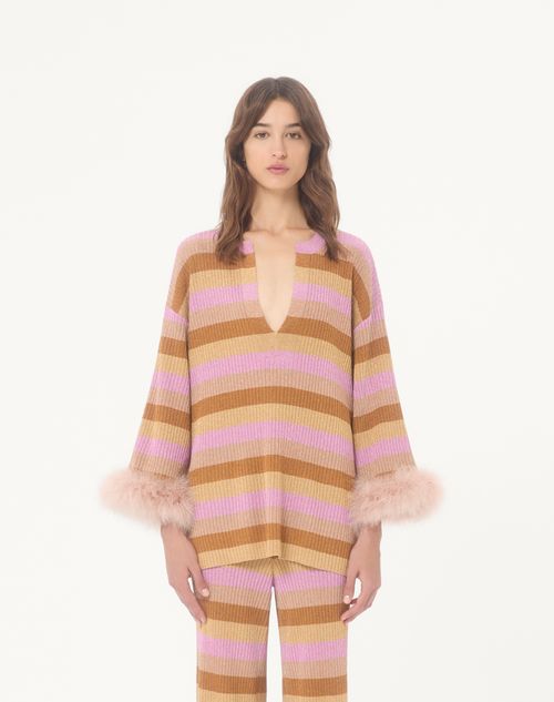 Valentino - Lurex And Cotton Sweater With Feather Detail - Multicolor - Woman - Knitwear