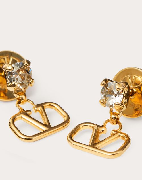 Valentino Garavani - Vlogo Signature Earrings In Metal And Swarovski® Crystals - Gold - Woman - Jewelry