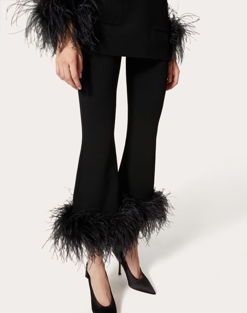 Stretched Viscose Pants With Feathers for Woman in Black