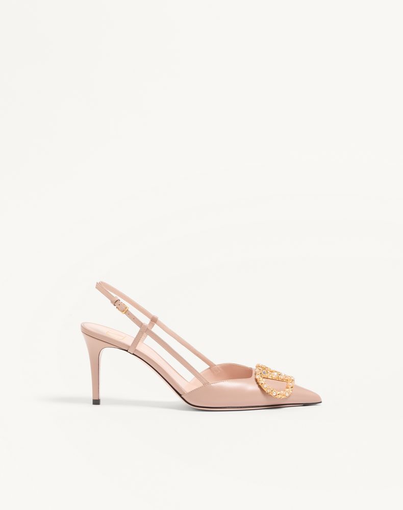 Valentino Garavani Vlogo Signature Slingback Calfskin Pump With Jewel Logo 80Mm Woman Rose Cannelle 38.5