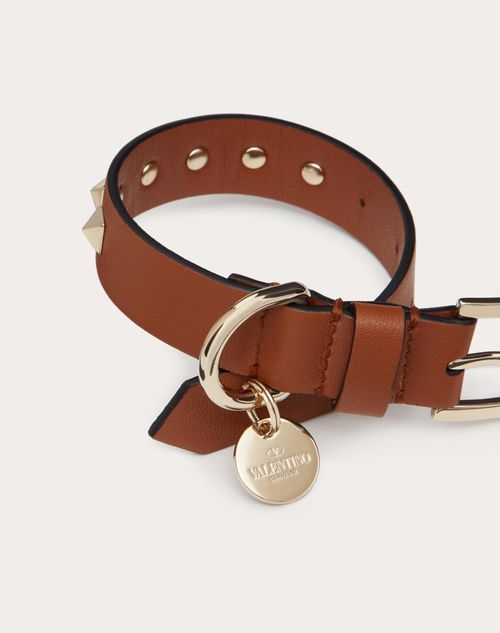 Valentino Garavani - Valentino Garavani Rockstud Pet Collar 20 Mm - Saddle Brown - Woman - Pet Accessories