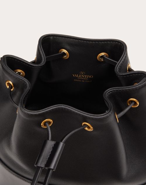 V Logo Signature Small Leather Bucket Bag in Black - Valentino