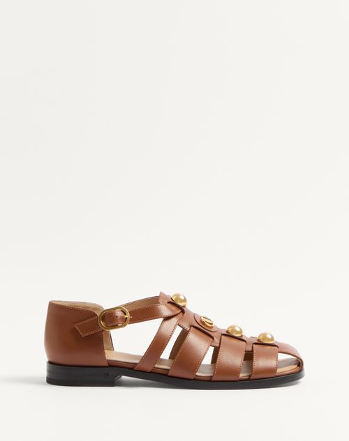 Valentino Garavani - Vlogo Signature Calfskin Fisherman Sandal 20mm - Tobacco - Woman - Sandals