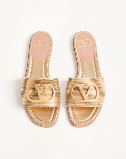 Valentino Garavani - Sandalo Slide Vlogo Signature Metallizzato Con Ricamo Cornely - Oro - Donna - Sandali