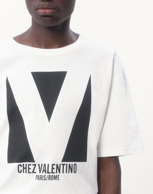 Cotton T-shirt With Chez Valentino Print for Man in Ivory Cotton T-shirt With Chez Valentino Print for Man in Ivory