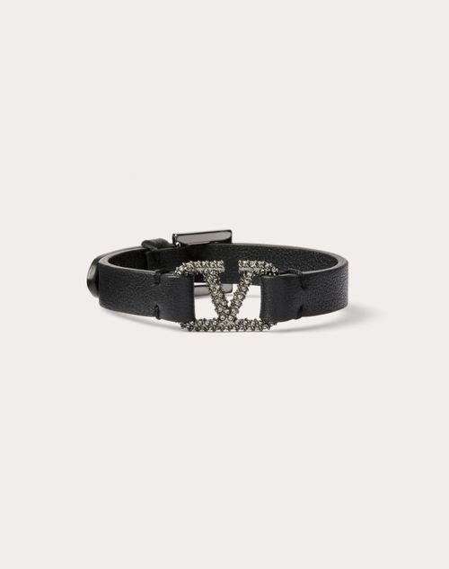 Valentino Garavani - Valentino Garavani Vlogo Signature Leather And Crystal Bracelet - Black - Woman - Gifts For Her