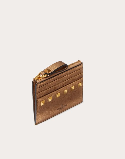 VALENTINOロックスタッズカーフスキンカードケースファスナー付き-