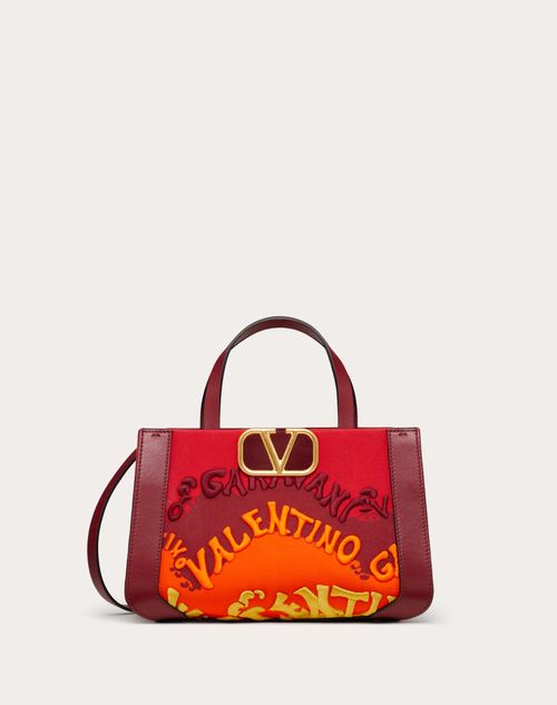 Valentino Garavani - Small Canvas Handbag With Valentino Waves Multicolor Embroidery - Rubin/multicolor - Woman - Summer Totes - Bags