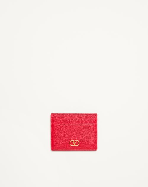 Valentino Garavani - Vlogo Signature Grainy Calfskin Card Holder - Rouge Pur - Woman - Wallets And Small Leather Goods