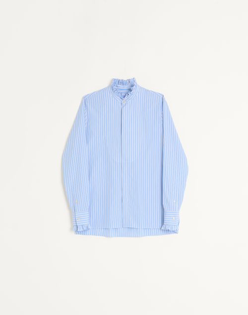 Valentino - Striped Cotton Shirt With Plastron And Ruffles - Sky Blue - Man - New Arrivals