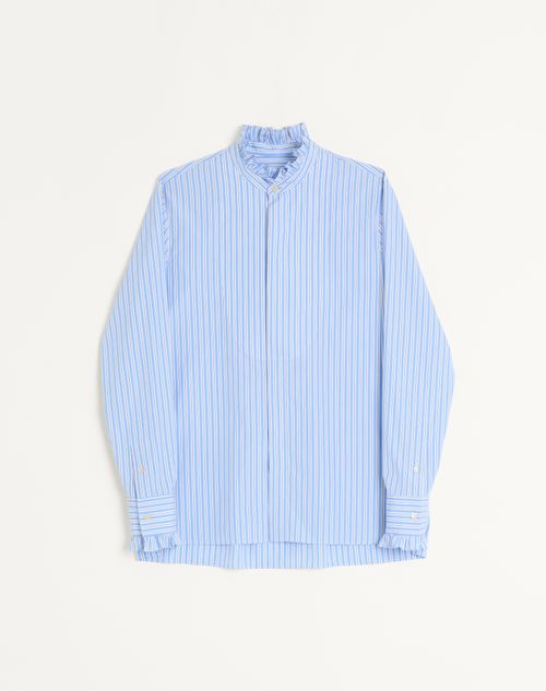 Valentino - Striped Cotton Shirt With Ruffles - Sky Blue - Man - New Arrivals