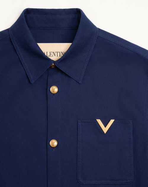 Valentino - Valentino Cotton Gabardine Shirt Jacket With Vgold - Cobalt - Man - Outerwear