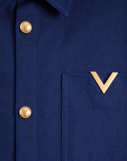 Valentino - Valentino Cotton Gabardine Shirt Jacket With Vgold - Cobalt - Man - Outerwear