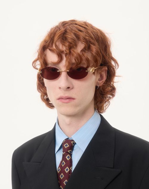 Valentino - Geometric Metal Eyewear - Gold/brown - Woman - Eyewear