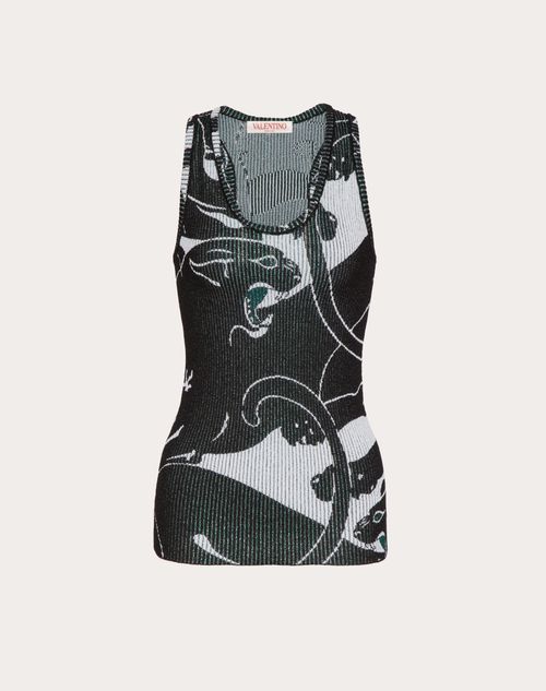 Valentino - Panther Jacquard Lurex Top - Black/white/green - Woman - Knitwear