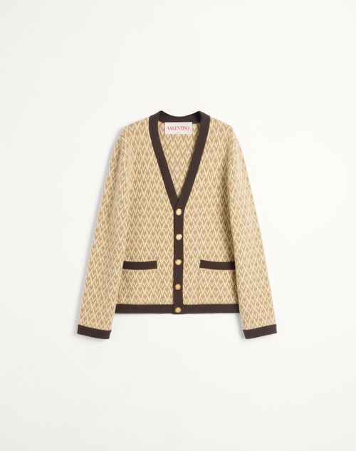 Valentino - Wool Cardigan With Toute La V Pattern - Beige/brown - Man - Ready To Wear