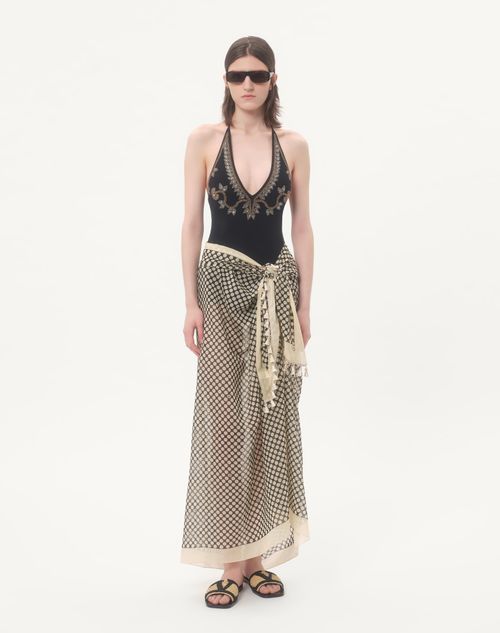 Valentino - Embroidered Lycra Swimsuit - Black/gold - Woman - Beachwear