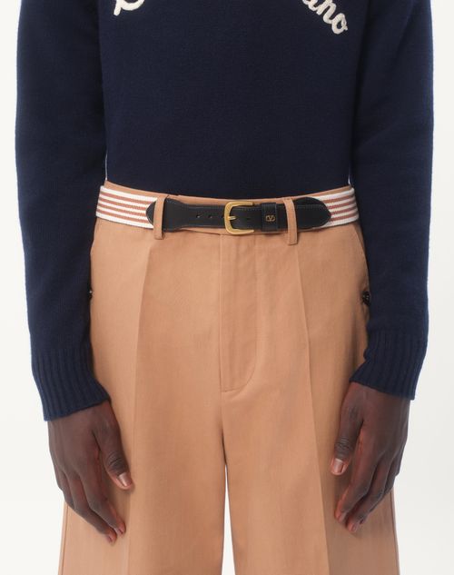 Valentino Garavani - Vlogo Signature Calfskin Belt 35 Mm - White/testa Di Moro/black - Man - Belts