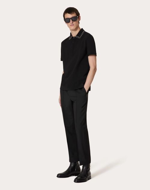 Valentino - Cotton Piqué Polo Shirt With Cabochons - Black - Man - Tshirts And Sweatshirts