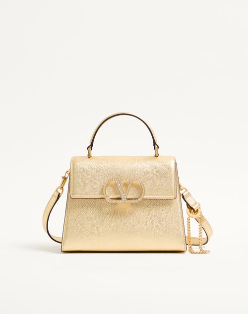 Valentino Garavani - Valentino Garavani Vsling Small Handbag In Laminated Calfskin With Jewel Logo - Antique Brass - Woman - Top Handle Bags