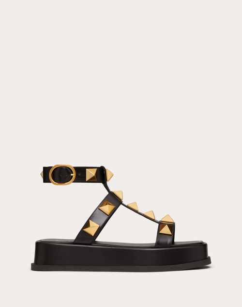 Valentino Garavani - Roman Stud Calfskin Flatform Sandal 40mm - Black - Woman - Gifts For Her