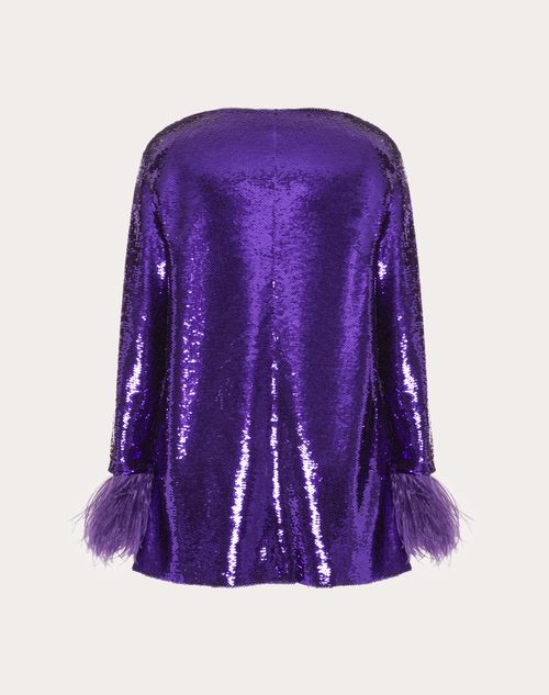 Valentino - Besticktes Kleid Tulle Illusione - Astral Purple - Frau - Damen Sale-kleidung