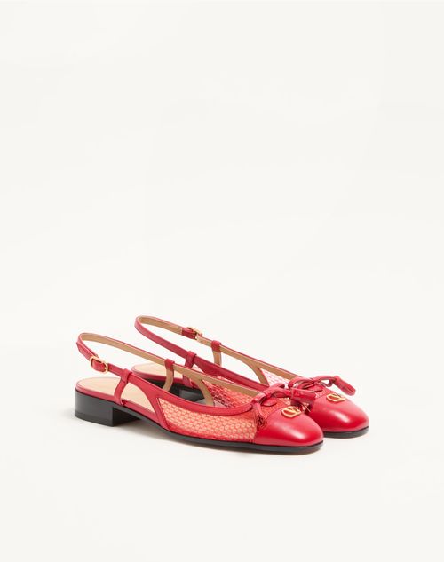 Valentino Garavani - Valet Du Roi Slingback Ballerina In Mesh And Kidskin 25mm - Rouge Pur - Woman - Ballerinas