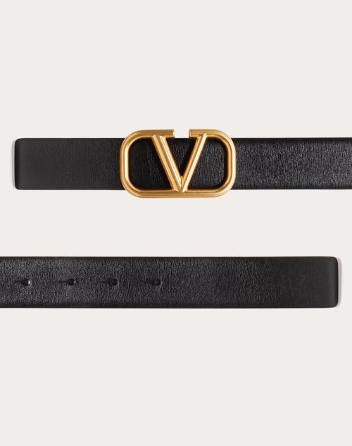 Vlogo Signature Calfskin Belt for Man in Black | Valentino PL