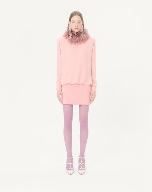 Valentino - Abito Corto In Georgette Con Piume - Rosa - Donna - Abiti