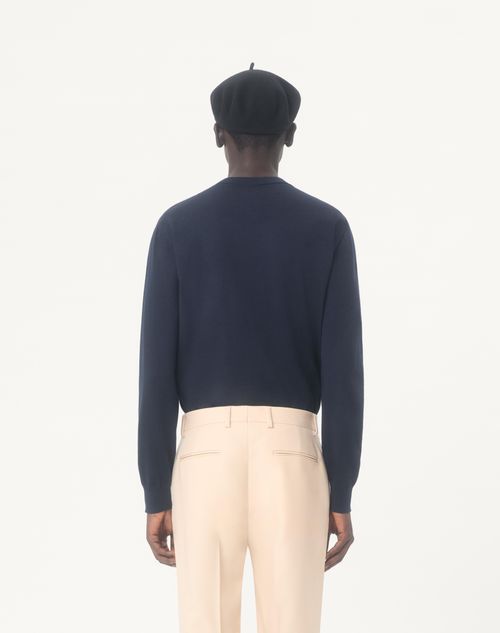 Valentino - Valentino Wool Sweater With Vlogo Patch - Navy - Man - Knitwear