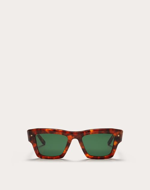 Valentino - Xxii - Occhiale Squadrato In Acetato - Marrone Havana/verde Scuro - Unisex - Occhiali Da Sole