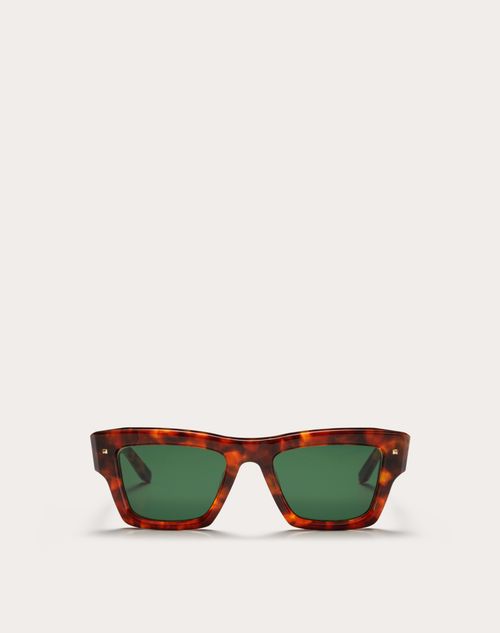 Valentino - Xxii - Rectangular Acetate Frame - Havana Brown/​dark Green - Unisex - Eyewear