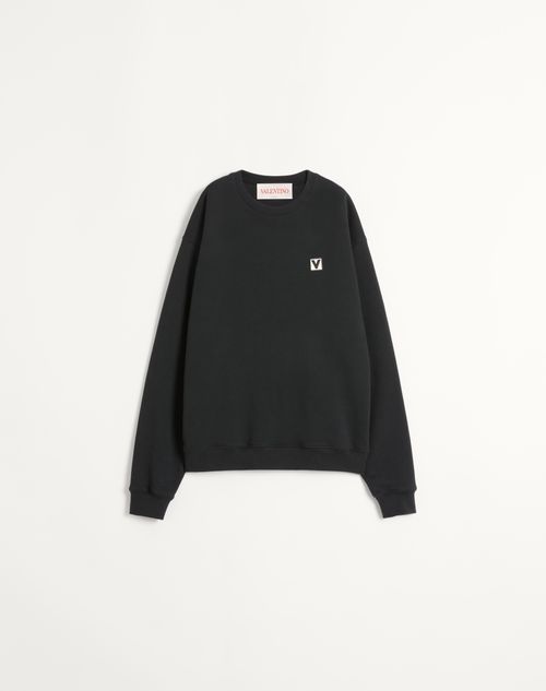 Valentino - Cotton Crewneck Sweatshirt With Chez Valentino Patch - Black - Man - Apparel